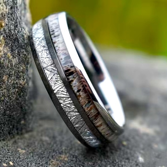 Accessories | 8mm Mens Stainless Steel Meteorite Antler Inlaid Ring ...